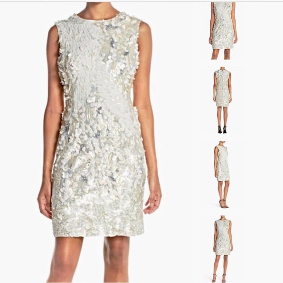 French Connection Raven Sequin chiffon embellished  white mini dress sz.2 - Picture 1 of 14
